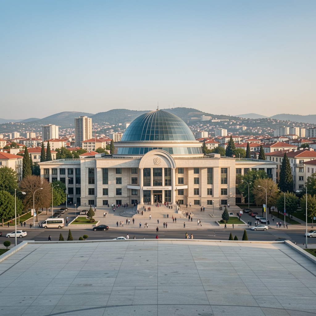 Çankaya Ankara'da Kojina ofisinin giriş katı, cam yüzeyli modern mimari yapı ve ofis tabela görseli