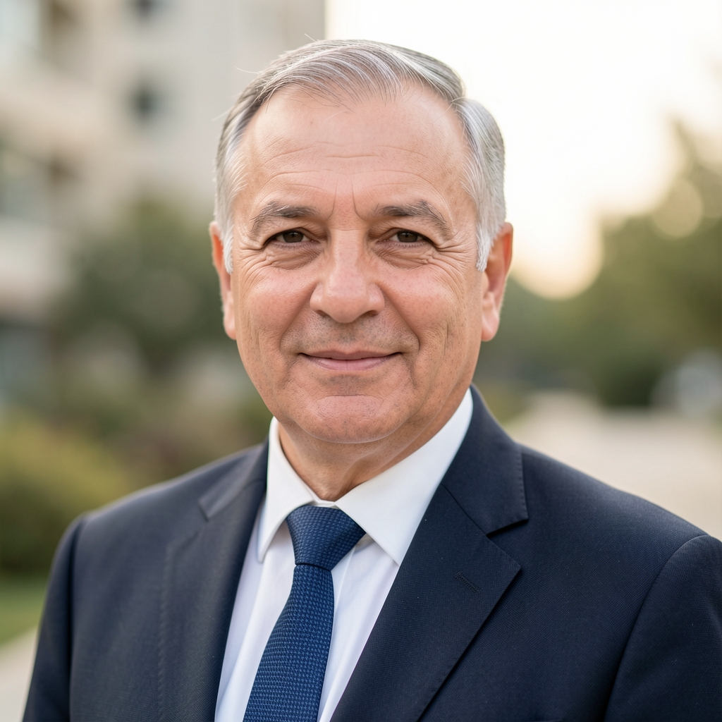 Orta yaşlı erkek muhasebe uzmanı, resmi iş kıyafeti giymiş, güvenilir ve profesyonel ifadeyle fotoğraflanmış